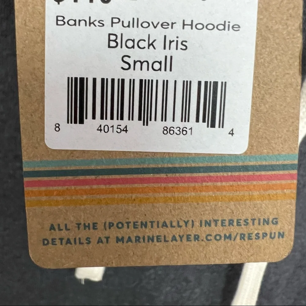 Marine Layer Banks Pullover Hoodie in Black Iris Sz S NWT - Picture 11 of 13